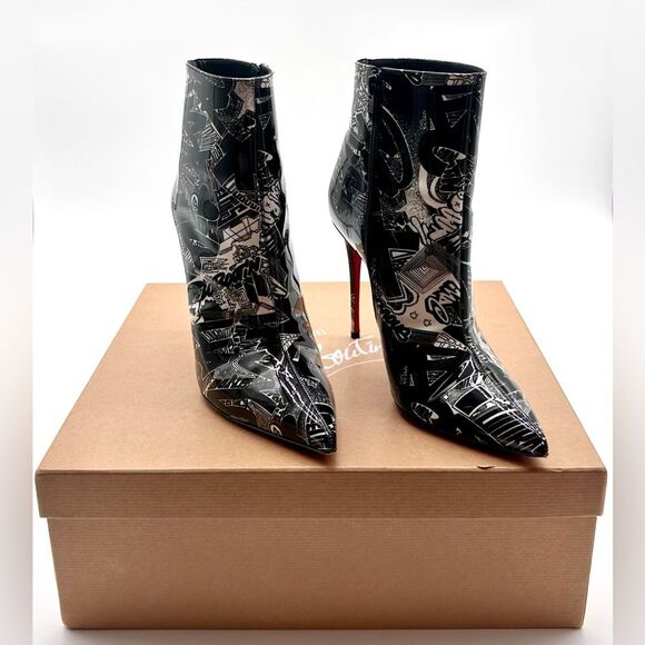 Christian Louboutin So Kate 100 Booty Patent Nicograf Graffiti Booties EU 38 US8 - Picture 1 of 12